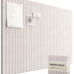 Bounmer Large Cork Board Alternative 48“ x 36”, 12-Pack Felt Bulletin Board Tiles with 60 Safe Removable Adhesive Tabs & 30 Pushpins, Cork Boards for Office Walls Decor (Oatmeal)