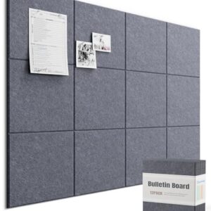 Bounmer Large Cork Bulletin Board - 48" x 36" Cork Board for Walls - 12 Pack Felt Tiles, 60 Removable Safe Adhesive Tabs & 30 Pushpins - for Office, School, Home Decor (Grey)