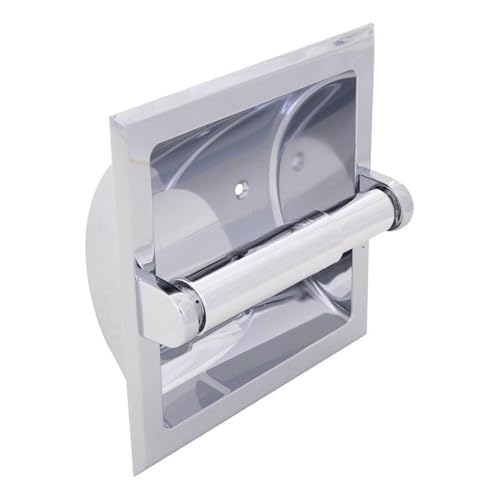 Bowery Hill Metal Recessed Toilet Paper Holder, Polished Chrome Finish, 6 in, Zinc and Aluminum Construction, Contemporary Bath Accessory with Plastic Roller, Space-Saving Design for Standard and