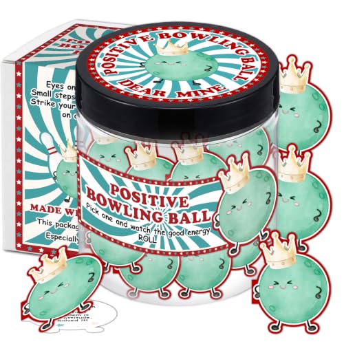 Bowling Ball Positive Jar with 60 Affirmation Cards, Motivational Quotes Gift for Positivity and Stress Relief, Game Room Shelf Decor, Fun Encouraging Gift for Bowlers, League Players and Friends