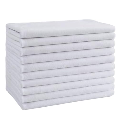 boxoon 10 Pcs White Microfiber Cleaning Towels, 11.8 x 23.6 in / 30 x 60 cm, Soft and Non-Linting, Highly Absorbent, Multipurpose Cleaning Cloths for Home, Kitchen, Car, Glass, and Floor Cleaning