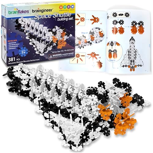 Brain Flakes Space Shuttle Building Set with Detailed Step by Step Instructions Booklet - 381 Pieces - Wheels and Axles Included - Construct a 19 Inch Large Space Ship - Ages 7+ Years Old