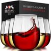 Bravario Unbreakable Stemless Plastic Wine Glasses | Reusable | Shatterproof 100% Tritan Plastic | Dishwasher-Safe | BPA-free | Awesome for Indoor & Outdoor | 16 oz, Set of 6