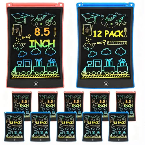 bravokids 12 Pack LCD Writing Tablet with Stylus, 8.5 inch Colorful Doodle Board Drawing Pad for Kids, Travel Games Activity Learning Toys, Birthday Gift for Age 3 4 5 6 7 8 Year Old Boys Girls