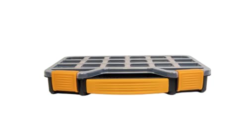Brüder Mannesmann M41556 Small Parts Magazine 327 x 258 x 47 mm 18 Variable Compartments Transparent Lid with Soft Handle for Screws, Dowels and Small Parts in Workshop and Household