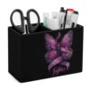 Breast Cancer Awareness Fighter Butterflys Desk Organizer PU Leather Caddy Holder