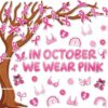 Breast Cancer Awareness Tree Bulletin Board Decorations, Pink Ribbon Paper Cutouts, 99 Pcs with 200 Pcs Glue Points, for Party, Home, Office, School