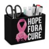 Breast Cancer Ribbon Cure Desk Organizer PU Leather Caddy Holder