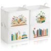 Breling 4 Pcs Book Lover Gifts Book Baskets Books Storage Bins with Handles Books Return Baskets Large Collapsible Storage Bin Box for Graduation Gift Shelf Home Office Library, 15 x 10 x 8 in