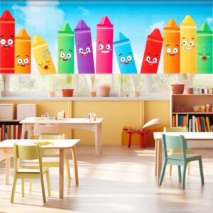 Breling 4 Pcs Fuzzy Classroom Curtains for Window Back to School Windows Drapes Colorful Valance Flocked Curtains Daycare Window Treatment for Kindergarten Playroom Bedroom Cover 54" x 18"(Color Pen)