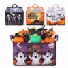 Breling 4 Pcs Halloween Baskets Boo Basket Gift Pumpkin Skull Ghost Baskets with Handles Large Collapsible Storage Bins Boxes for Trick or Treat Gifts Laundry Shelves Home Storage, 15 x 10 x 8 in