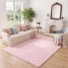 Breling 5x7 ft Pink Bow Square Rugs for Bedroom Nursery Rugs for Living Room with Soft Low Pile Cute Washable Rug Area Rug for Woman Nursery Living Room Playroom Coquette Decor Dorms Home Aesthetic