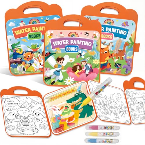 Bresdim Magic Water Coloring Book for Kids, 3Pack Reusable Mess Free Water Painting Book, Educational Toddler Toys for Travel & Home, Safe Non-Toxic Art Activity for Ages 1-3-8