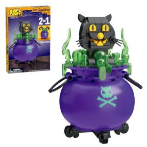Brickcraft Halloween Cat Cauldron Building Kit (210 Pieces), 2-in-1 Black Cat and Witch Cauldron Build, Spooky Decor Collectible Gift