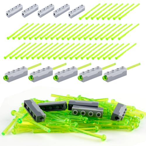 Bricks Launcher with Projectiles Accessories - Action Play Pieces and Parts Builidng Block Bulk Kit, STEM Weapons, Compatible with Major Brands (5pcs Launcher Grey+50 Projectiles Transparent Green)