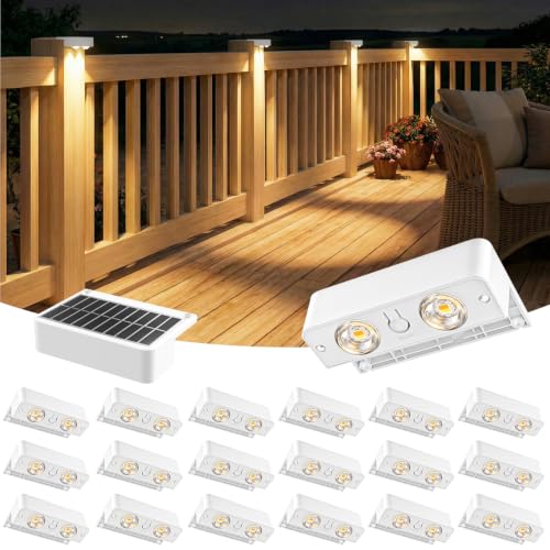 Bridika Solar Fence Lights Outdoor 20 Pack, Bright Solar Deck Lights with Lens, 3 Color Modes IP65 Waterproof Large Size Step Lights for Outside, Fence, Stair, Backyard, Patio, Wall White