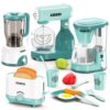 BRIGPICIOUS Kids Play Kitchen Accessories Toys Set, Pretend Play Kitchen Appliances Kit - Blender, Coffee Maker, Mixer, Toasters with Light & Sound, Playhouse Role Play Toy Gift for Girl Ages 3 4 5 6