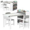Brilluxa Kids Desk Set, Gray Children's Activity Table and Chair with Paper Roll, Storage Shelves, and Drawers for Crafts, Drawing, Homework, and Playroom Use