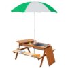 Brilluxa Kids Sand Water Table, 3-in-1 Wooden Convertible Picnic Table with Umbrella, Storage Bench and Activity Play Station for Garden, Patio, or Balcony