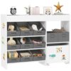 Brilluxa Kids Toy Organizer, Children's Storage Cabinet and Playroom Bin Organizer with 11 Removable Bins, Top Shelves and 3 Stickers for Nursery or Playroom, White