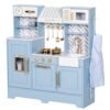 BRINJOY Play Kitchen for Kids, Wooden Children Kitchen Playset w/Coffee Maker, Oven, Stove, Sink, Apron, Ice Maker, Cookware, Kids Toy Kitchen Set for Toddler Girls Boys Pretend Play Toy Gift Ages 3+