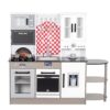 BRINJOY Play Kitchen Set for Kids, Wooden Toddler Kitchen Playset w/Curtains, Coffee Maker, Stove,Sink, Utensils, Light & Sound, Kids Pretend Play Kitchen Toy Set Gift for Girls Boys