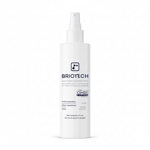 BRIOTECH Sanitizer Disinfectant Hypochlorous Spray, Kill 99.99% of Viruses & Bacteria, Control Mold, Eliminate Odor, Gentle for Nursery & Play Rooms, Food Contact Surface Sanitizer, 4 fl oz