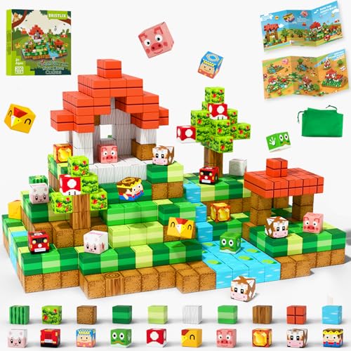 BRISTLIX 200 PCS 0.8in Magnetic Blocks - Magnet Toys for Kids, Magnetic Building Blocks Cubes, Stacking Magnets, STEM Toys Birthday Gifts for Boys and Girls Age 3+ (Theme: Farm Animals)