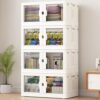 BROVIEW 460Qt Stackable Storage Bins with Individual Lids & Wheels, Large Plastic Collapsible Latching Boxes Closet Organizers and Storage Cabinet Shelves Units for Home Kitchen Dorm, 4-Pack White