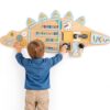 BROWNROOT Dinosaur Activity Wall Busy Board 11 in 1 Foldable Wooden Montessori Sensory Panel for Kids Wall Mounted Toddler Learning Activity Center for Playroom Daycare Nursery Classroom 3-6