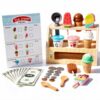 BROWNROOT Wooden Ice Cream Shop Toy with Menu and Play Money for Kids