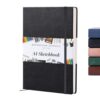 BROWNSTONE JOURNALS A4 Sketch Book Hardcover - 80 Sheets 100 GSM Paper 8.5"x11.5", Lay Flat, Vegan Leather Cover, Elastic Band, Back Pocket, Art Drawing Book (Charcoal Black)