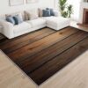 Brown Wood Plank Non-Slip 8x10 ft Area Rugs, Washable Low-Pile Carpet for Living Room, Modern Minimalist Home Decor Rugs for Game Room Classroom Bedroom Dining Office Entryway