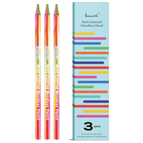 Brusarth 3 Pack Woodless Full Core 8-in-1 Rainbow Colored Pencils