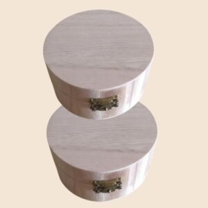 BRYHZKCM 2Pcs Round Wooden Box with Lid Lock, Wedding Ring Jewelry Boxes DIY Storage Containers, Small Trinket Organizers