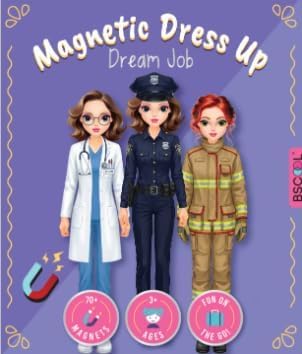 BSCOOL Magnetic Dress Up Dolls for Toddlers - Dream Job Career Pretend Play Set with 70+ Magnets | Travel Toy for Girls Ages 3+ | Doctor, Police Officer, Firefighter Outfits & Accessories