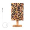 Bseiialft Lava Leopard Bedside Table Lamp Nightstand Lamp with Wood Base Night Light Linen Fabric Shade for Bedroom Living Room Nursery Office Desk