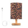 Bseiialft Lava Leopard Printed Bedside Table Lamp Nightstand Lamp with Wood Base Night Light Linen Fabric Shade for Bedroom Living Room Nursery Office Desk