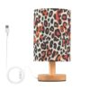 Bseiialft Lava Leopard Skin Bedside Table Lamp Nightstand Lamp with Wood Base Night Light Linen Fabric Shade for Bedroom Living Room Nursery Office Desk