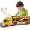 Bstoyder Toddler Boy Toys for 3 4 5 6 7 Years Kids, 27" Semi Construction Carrier Truck Toy with Excavator and Dump Truck, Friction Powered Toys with Lights and Sounds, Birthday for Boy Girls