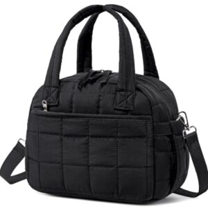 BTOOP Lunch Box for Women Men Cute Puffer Lunch Bags Large Capacity Insulated Lunch Tote Bag For Work Travel Or Picnic (Black-Quilted)