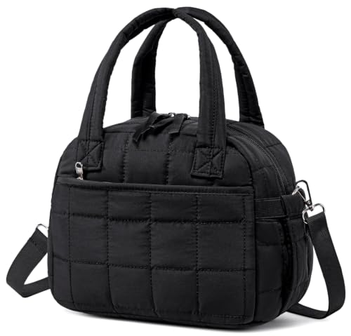 BTOOP Lunch Box for Women Men Cute Puffer Lunch Bags Large Capacity Insulated Lunch Tote Bag For Work Travel Or Picnic (Black-Quilted)