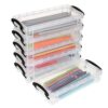 BTSKY Set of 6 Large Capacity Pencil Box, Office Supplies Storage Organizer, Brush Painting Pencils Container for Watercolor Pens and Drawing Tools (Black)