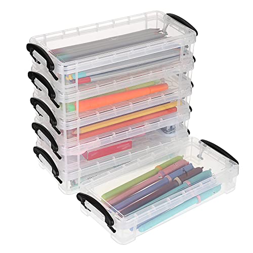 BTSKY Set of 6 Large Capacity Pencil Box, Office Supplies Storage Organizer, Brush Painting Pencils Container for Watercolor Pens and Drawing Tools (Black)