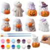 Bucherry 8 Pcs Halloween Plaster Ghost Pumpkin Figurines DIY Painting Kit, Color Your Own 3D Ghost Crafts with 12 Colors Paint and 2 Brushes for Halloween Craft Activity Table Centerpiece Home Decor