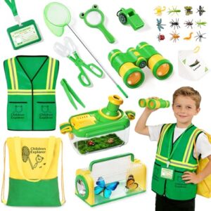 Bug Catcher for Kids, 24PCS Bug Catching Kit with Vest & Bag, Magnifying Glass Butterfly Net Kids Binoculars, Outdoor Exploration Camping Toys Gift Insect Catcher for Boys Girls Age 3-8
