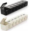 BUG HULL Weekly Pill Organizer Large 2 Packs, Extra Large Travel Pill Organizers, Pill Box 7 Day, Travel Pill Case, Medicine Pill Organizer for Medications (Black+Beige)