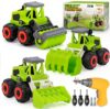 Bugrtarey Take Apart Farm Trucks Toys for Kids Boys, DIY STEM Building Construction Toys with Electric Drill & Color Box, Gift for Boys Girls Toddlers Birthday