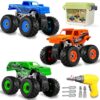 Bugrtarey Take Apart Monster Truck Toys for 3 4 5 6 7 8 Year Old Boys, STEM Educational Building Toys with Electric Drill & Storage Box, Kids Toys Christmas Birthday Gifts for Boys Girls Toddlers