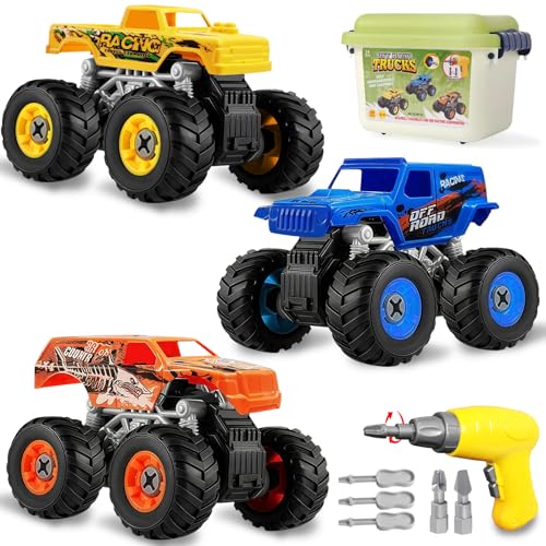Bugrtarey Take Apart Monster Truck Toys for Kids 3 4 5 6 7 8 Year Old Boys – STEM Learning Building Toy with Electric Drill & Storage Box Gift Birthday Christmas for Boys Girls Kids Toddlers